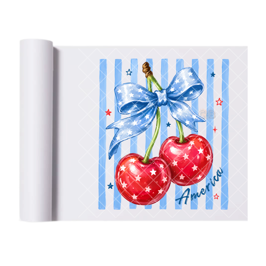 Cherrys and Stripes - Direct Transfer Print, Ready To Press For T-Shirts, Cotton, Polyester & Blends - Tshirt Business Quality