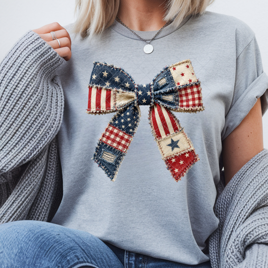 Patchwork American Bow - T-Shirt, Premium Graphic, Trendy T-Shirt for Casual Wear