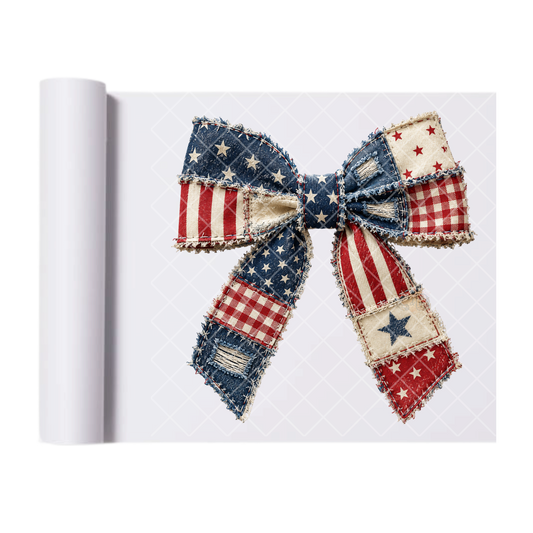 Patchwork American Bow - Direct Transfer Print, Ready To Press For T-Shirts, Cotton, Polyester & Blends - Tshirt Business Quality