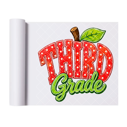 Third Grade Apple - Direct Print Film Transfer for T-Shirts, Cotton, Polyester & Blends - High-Quality Print