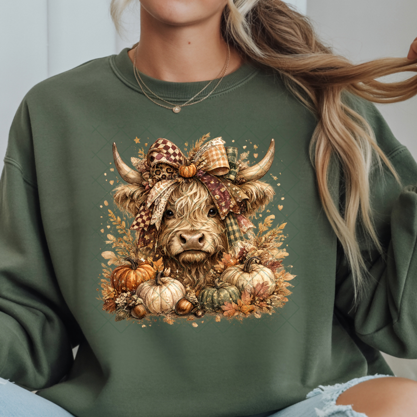 Fancy Highland Cow with Pumpkins - Premium Graphic T-Shirt for Casual Wear