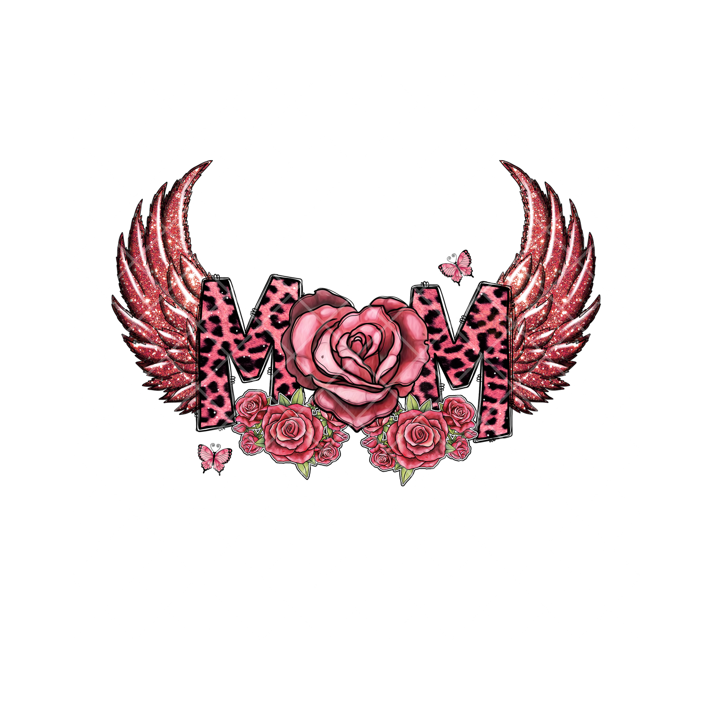Mom Glitter Roses Wings PNG