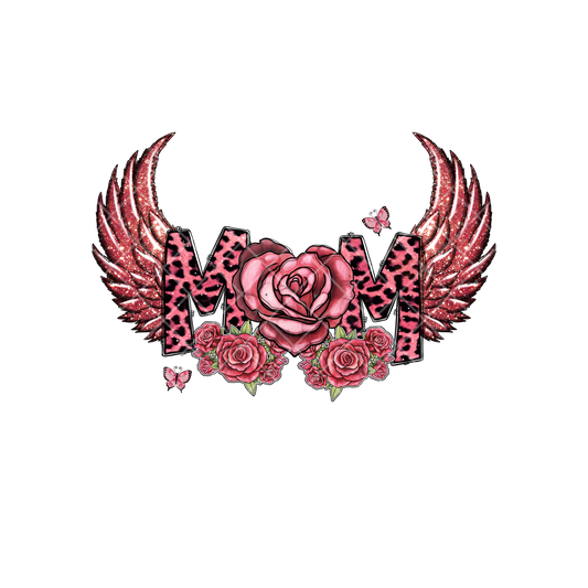 Mom Glitter Roses Wings PNG