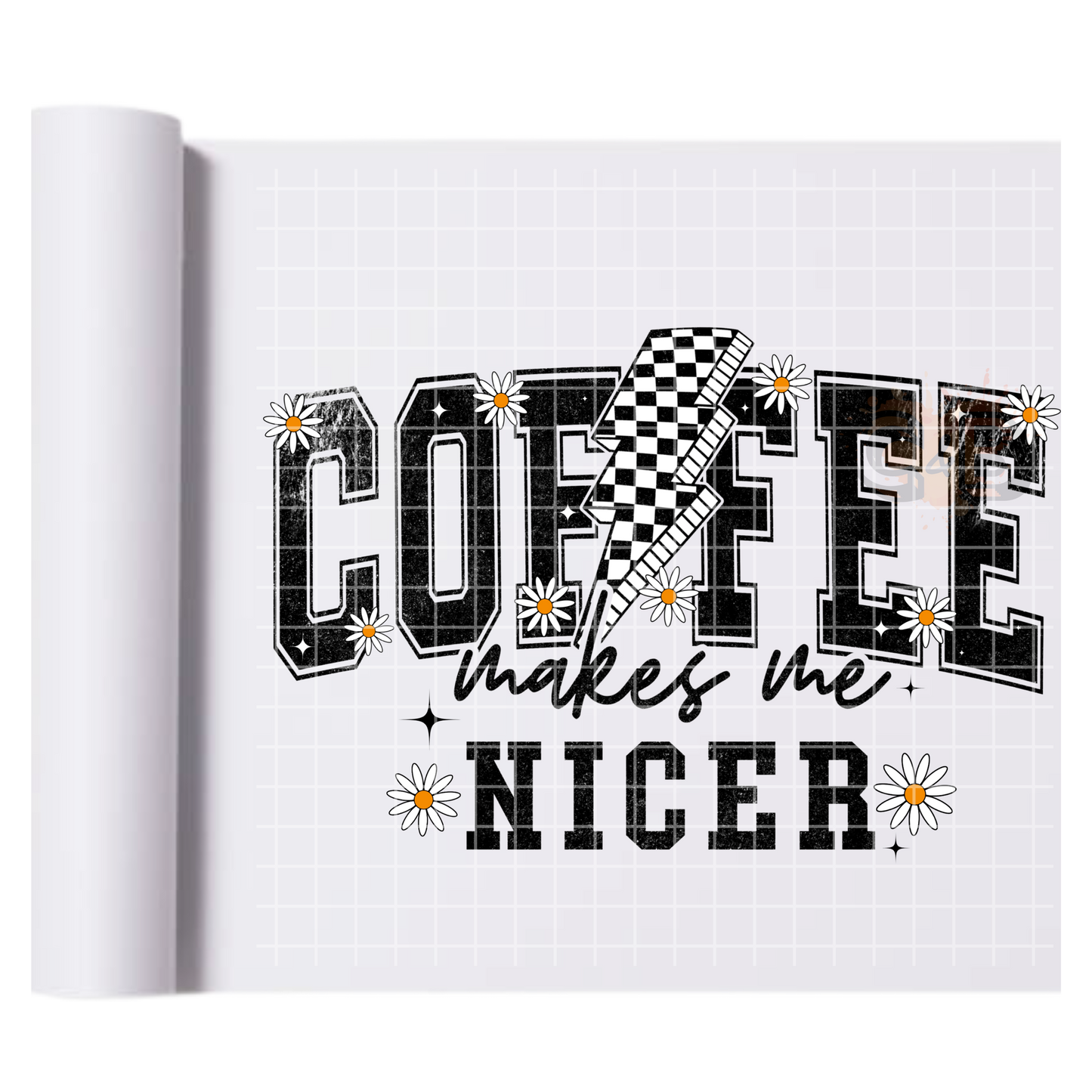 Coffee Retro Checkered Bolt DTF Transfer