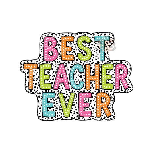 Best Teacher Ever Colorful Cowprint PNG