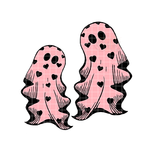 Halloween Pink Heart Ghosts PNG