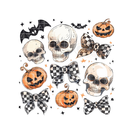 Halloween Skulls Bows Pumpkins & Bats PNG