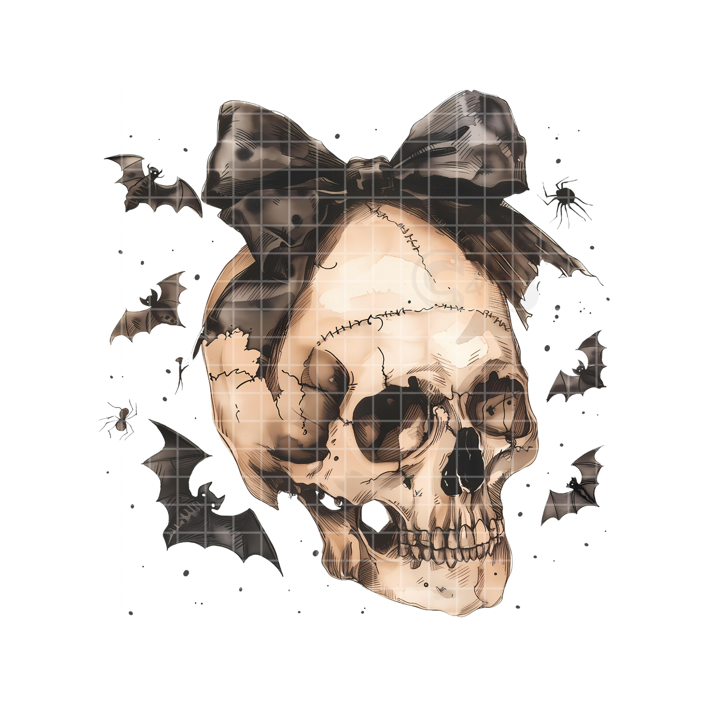 Halloween Skull Bats & Bow PNG