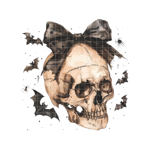 Halloween Skull Bats & Bow PNG