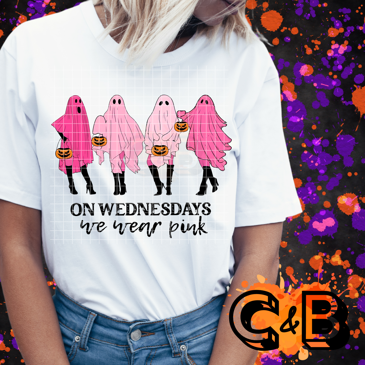 On Wednesdays We Wear Pink Ghosts Halloween T-Shirt