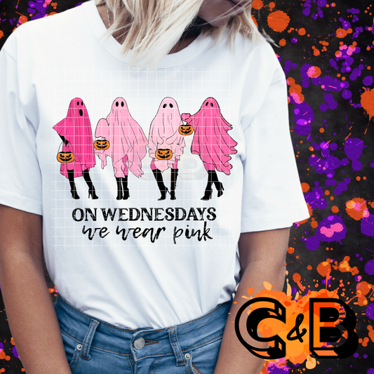 On Wednesdays We Wear Pink Ghosts Halloween T-Shirt