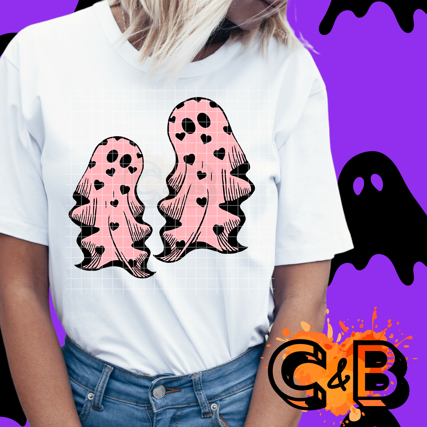 Halloween Pink Heart Ghosts T-Shirt