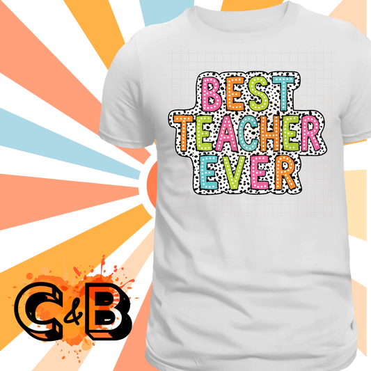 Best Teacher Ever Colorful Cowprint T-Shirt